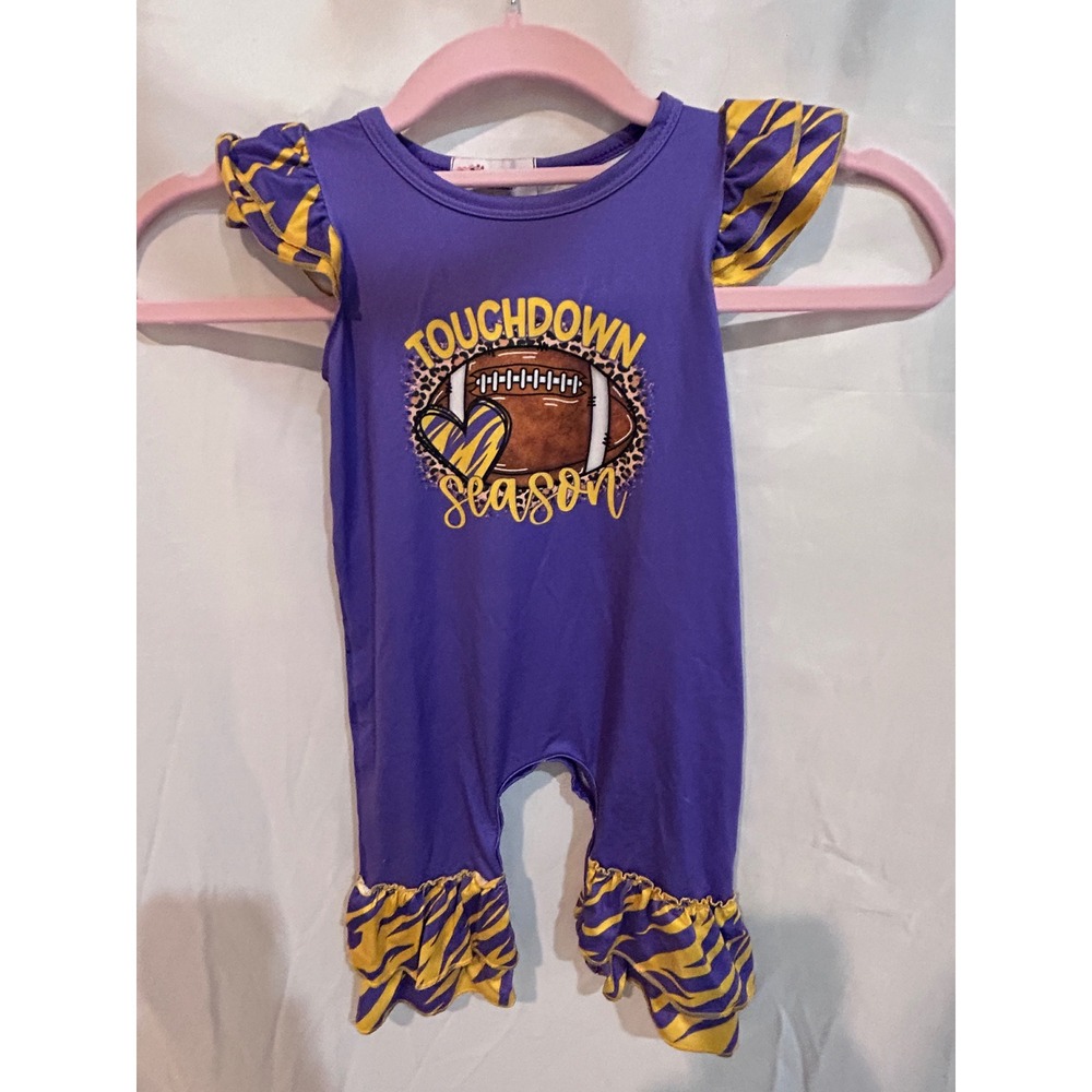Baby Girl Purple Football Touchdown Season Ruffle‎ Romper 12 18 Months